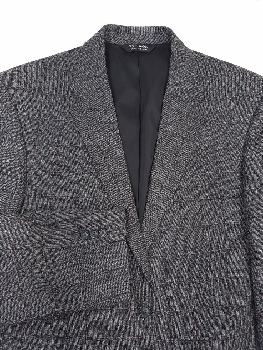 Jos. A. Bank Traveler's Collection Gray Plaid Blazer 100% Wool Tailored Fit 43L
